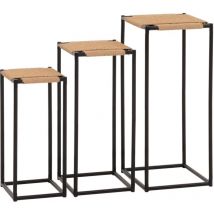 Set de 3 tables à fleurs HHG 266, table d'appoint table support à fleurs, empilable, métal corde à papier, couleur naturelle