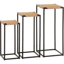 HW - Set de 3 tables à fleurs C-N70, table d'appoint table support à fleurs, empilable, métal corde à papier couleur natu