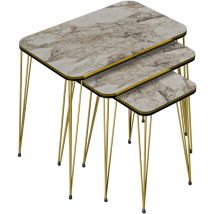Helloshop26 - Set de 3 tables d'appoint rectangulaires gigognes marbre blanc or