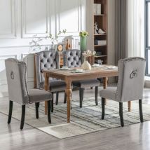 Set De 4 Chaises De La Salle À Manger, Avec Pieds En Bois. Chaise Dotée D’un Bouton, De Poignées En Chrome, Et De Têtes De Clous. Chaise Pour La 