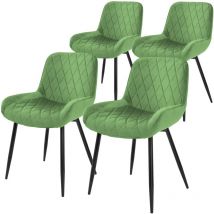 Ml-design - Lot 4x Chaises de Salle à Manger Vert Sauge, Style Moderne/Retro, Dossier et Accoudoirs Rembourrée Aspect Velours, Pieds en Métal Noir,