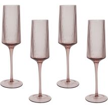 Set de 4 Flûtes à Champagne Striées Soufflées à la Main 220 ml Rose Transparent Améthyste