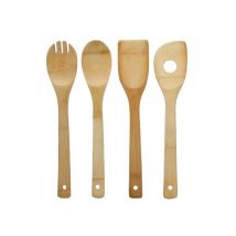 Iperbriko - Set de 4 ustensiles de cuisine en bambou naturel