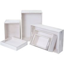 Set de 6 boîtes en bois HHG-121, blanc shabby