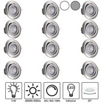 Spot led Encastrable 5W 400Lumen 3000K Réglable Blanc Chaud Spot Led Extra Plat Pour Salle de Bain Cuisine Salon Couloir-Set de 12 pièces nickel