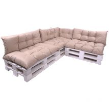 Setgarden - Set de 7 Coussins pour palettes, 3 x Assise 120x60 et Dossier 3x120x40cm Beige, Canapé de Jardin / coussin palette in / extérieur