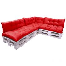 Setgarden - Set de 7 Coussins pour palettes, 3 x Assise 120x80 et Dossier 3x120x40cm Rouge, Canapé de Jardin / coussin palette in / extérieur