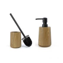 Deblanch - Set de accesorios de aseo roble: escobillero de madera + dispensador de madera
