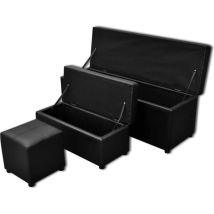 Set de banc de rangement en simili cuir Noir Vidaxl