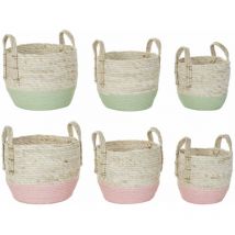 Set ofbaskets Dkd Home Decor natural pink green natural fibre 30 x 30 x 32 cm boho (2 pièces)