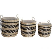 DKD Home Decor Set of Baskets Black and Natural, of Polyester and Fibre (38 x 38 x 36 centimètres)