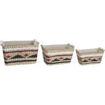 Dkd Home Decor - Set of Baskets White, Black and Natural Maroon, of Polyester and Fibre (39 x 27 x 27 x 24 centimètres)