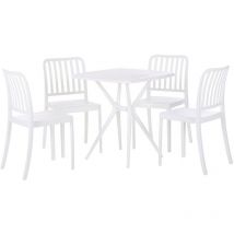 Salon de Jardin en Plastique 1 Table et 4 Chaises Empilables Blanc Sersale
