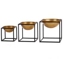 Set of bowls black golden decoration 3 pieces metal
