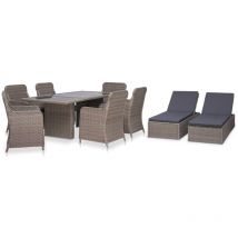 Maisonchic - Set de comedor de jardín 9 piezas ratán sintético marrón 506901