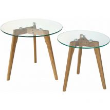 Décoshop26 - Set de deux tables basses plateau en verre pied en bois TABA06006