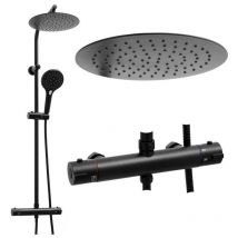 Set de douche - avec Robinet thermostatique et - Douche pluie - Noir