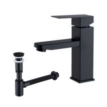 Ubeegol - Set de Grifo para Baño Negro y Sifón para Lavabo con Tapón Universal