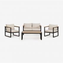Sklum - Conjunto de jardín con sofá de 2 plazas, 2 sillones y mesa de centro en aluminio y madera de acacia Lipov