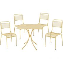 Set de jardín crema: mesa 72x70xh72cm y 4 sillas 41x36xh90cm