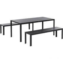 Set de Jardin Table avec 2 Bancs en Bois Composite Synthétique et Aluminium Noir Nardo