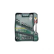 Sata - ST09066-02 Juego de Llaves de Carraca Doble Métricas de 12 Piezas, Pulido, 8 mm a 19 mm, con Rejilla de Almacenamiento