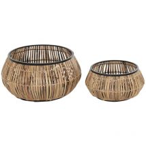 Dkd Home Decor - Set de macetas negro natural metal ratán cuadrado bali 50 x 50 x 25,4 cm (2 unidades)