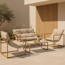 Casa.pro - Set de muebles de jardín Dallas - 4-piezas - Caqui marrón y Imitación de madera [ ]