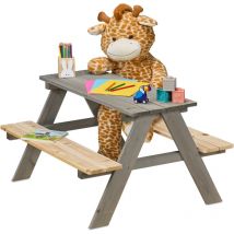 Mesa Pícnic Infantil, Banco Jardín Niños, 51 x 90 x 78 cm, para Jugar, para 4 Infantes, Madera, Gris/Natural - Relaxdays