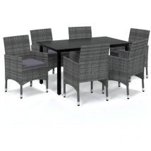 Set comedor jardín 7 pzas y cojines ratán sintético gris vidaXL