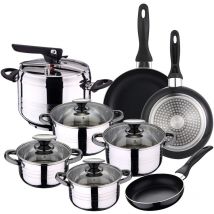 San Ignacio - Set de Olla a presión 5 l sip duna + Batería cocina 8 piezas sip + Set 3 sartenes 16/20/24