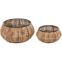 Dkd Home Decor - Set dkd homedecor black natural metal rattan square bali 50 x 50 x 25.4 cm (2 pcs.)