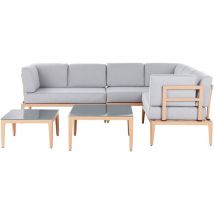 Salon de Jardin 6 Places Canapé et 2 Tables Basses Polyester Gris Clair Rima iii