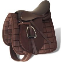 Set de selle équitation 17,5' en cuir véritable 18 cm 5 en 1 brun Vidaxl