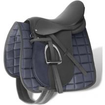 Set de selle équitation 17,5' en cuir véritable 18 cm 5 en 1 noir