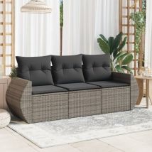 Avimac - Set de sofá de jardín 3 pzas y cojines ratán sintético gris