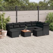 Set de sofás de jardín 10 pzas cojines ratán sintético negro