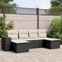 Avimac - Set de sofás de jardín 6 piezas y cojines ratán sintético negro