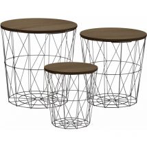 Spetebo - Set de table Basket Set of 3 - 3 tables avec 3 couvercles - Plateau de table : foncé