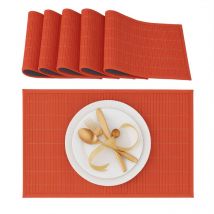 Relaxdays - Set de table, bambou, lot de 6, tables manger, 30 x 45 cm, rectangle, tapis antidérapant lavable, rouge