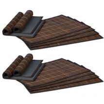 Set de table, bambou, lot de 12, tables manger, 30 x 45 cm, rectangle, tapis de table antidérapant lavable, marron