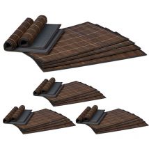 Set de table, bambou, lot de 24, tables manger, 30 x 45 cm, rectangle, tapis de table antidérapant lavable, marron