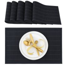 Relaxdays - Set de table, bambou, lot de 12, tables manger, 30 x 45 cm, rectangle, tapis de table antidérapant lavable, noir