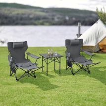 Casa.pro - Set de table et 2 chaises pliantes Bellante gris