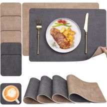 Set de Table et Dessous de Verre , Sets de Table Lavable Double Face Bicolore en Cuir, Set Table Antidérapants Faciles à Nettoyer, Set de Table Lot