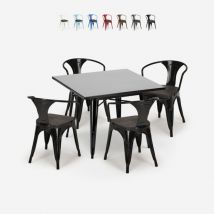 Ahd Amazing Home Design - table noire 80x80 + 4 chaises style industriel cuisine restaurant bar century wood black - Noir
