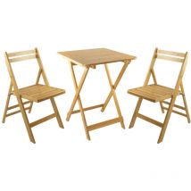 7house - Set de terrasse pliante Table carrée pliante et 2 chaises en bois de bambou Biano