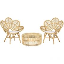 Petit Salon de Jardin 2 Chaises Fauteuils et Table Basse Ronde en Rotin Naturel pour Intérieur et Extérieur au Style Boho et Rustique Beliani