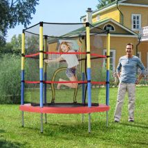 Ensemble de trampoline de jardin rond pour l'intérieur et l'extérieur, en acier galvanisé, avec panier de basket, rouge/jaune/bleu