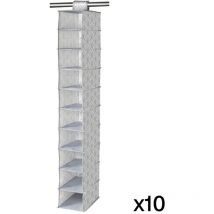 Set di 10 scaffali 10 caselle in tessuto non tessuto con motivo a ventaglio - H128 cm